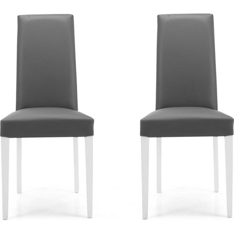 Sedia in ecopelle ANTRACITE con gambe verniciate BIANCO mod. DENVER Set da 2 pezzi (1/3)