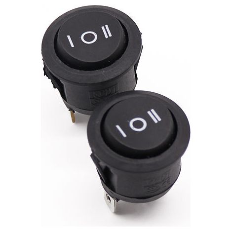 Rocker switch, three-position, three-prong round rocker switch, KCD105-3, black. (1/4)