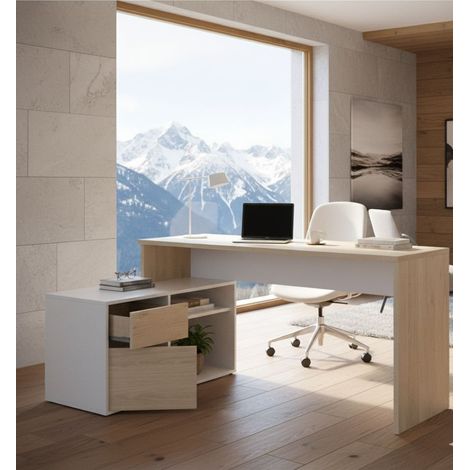 Scrivania - 2 Ripiani un Cassetto, Bianco Lucido, -, 139x92x75h cm Abrictosaurus