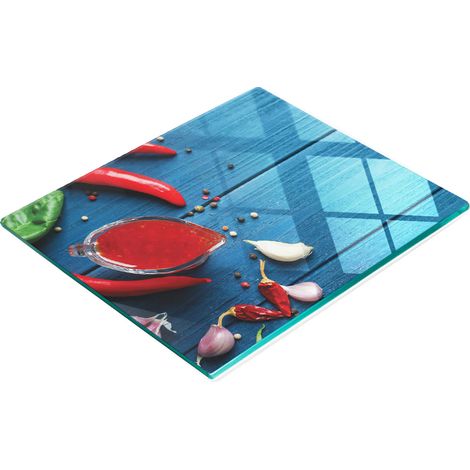 Planche à découper et à servir décorative en verre, motif sauce chili, bois, 60 x 52 cm (1/5)