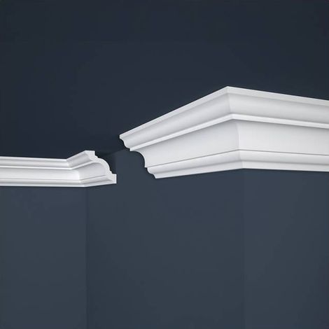 Decoon – Corniche de plafond décorative – Moulure structurée en polystyrène – Longueur 200 cm – Largeur 8 cm – Épaisseur 8 cm (1/2)