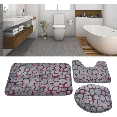 Ensemble de trois pièces comprenant des tapis de toilette à motifs de pierre, des tapis de bain en flanelle et des tapis de bain antidérapants. (1/5)
