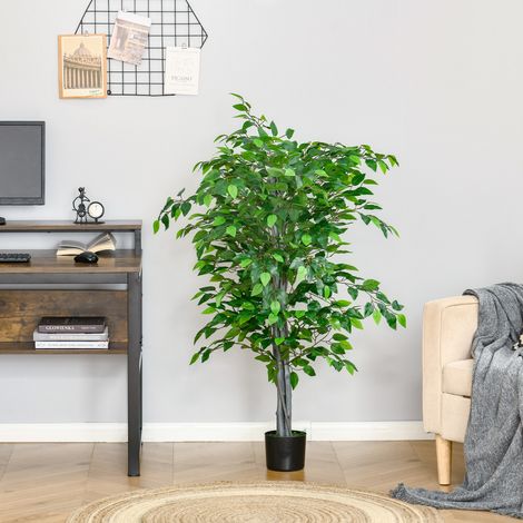 Albero/pianta artificiale: Ficus, alto 1,35 m, con tronco, rami, viti, licheni e foglie, estremamente realistico, vaso incluso.