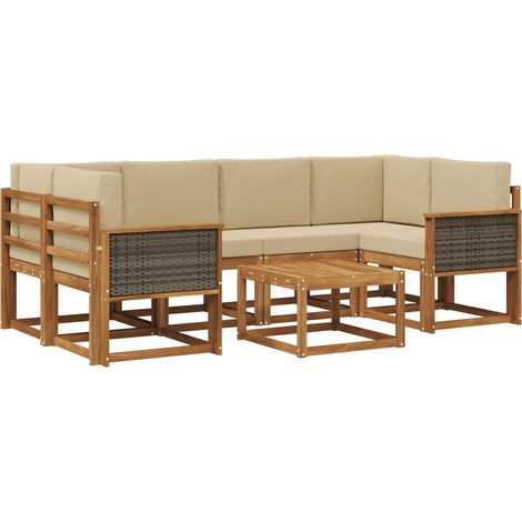 Outdoor Sofa Set 5 pcs Natural Solid Acacia Wood and Polyester vidaXL