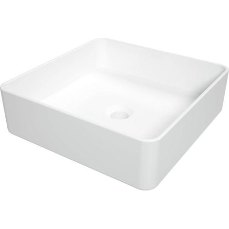 Lavabo carré en céramique à poser avec base pour robinet blanc 40,5x40,5 cm - Stret