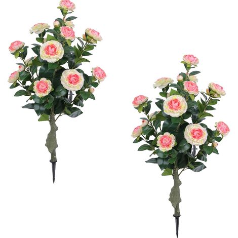 Rosas artificiales, flores artificiales realistas, decoración exterior duradera, verde (1/2)