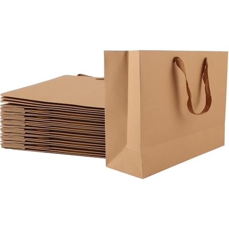Set mit 24 Geschenktüten aus Kraftpapier, großformatige Geschenktüte mit Griff, 32 x 11 x 25 cm, Kraftpapiertüte für Weihnachten, Geburtstag, Hochzeit, Party-Einkauf (1/5)