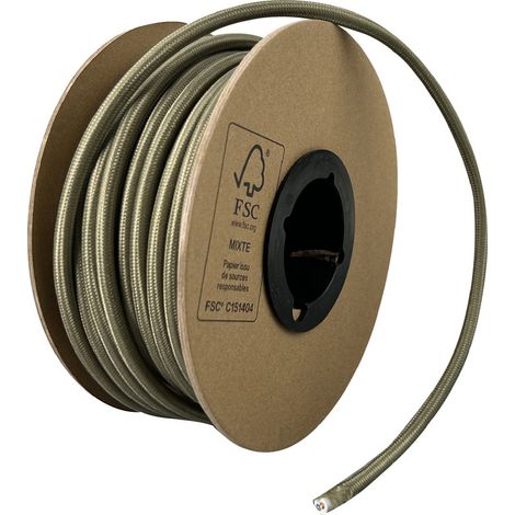 Bobine câble électrique tissu kaki, longueur 25m, diamètre 6.2mm, câble 2X0.75MM2 - Tibelec (1/5)