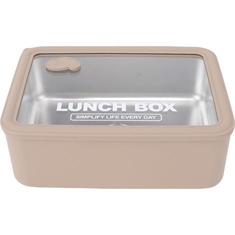 Récipient à déjeuner visible au micro-ondes, boîte portable en acier inoxydable 304 pour l'école pique-nique voyage marron grand 1200ml. (1/5)