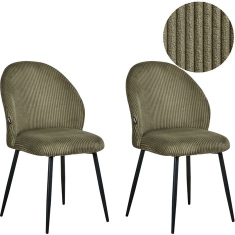 Conjunto de 2 sillas de comedor de pana asiento acolchado y patas de hierro verde oscuro Eloy (1/5)