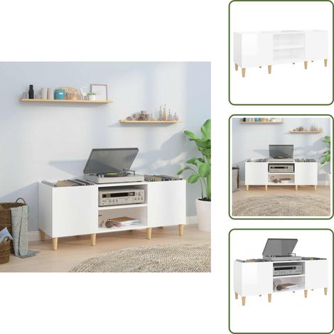 Armoire à disques blanc brillant 121x38x48 cm bois d'ingénierie - Meuble À Disques - Armoire Vinyle - Rangement Musique - Étagère Disque - Support Tournivelle (1/5)