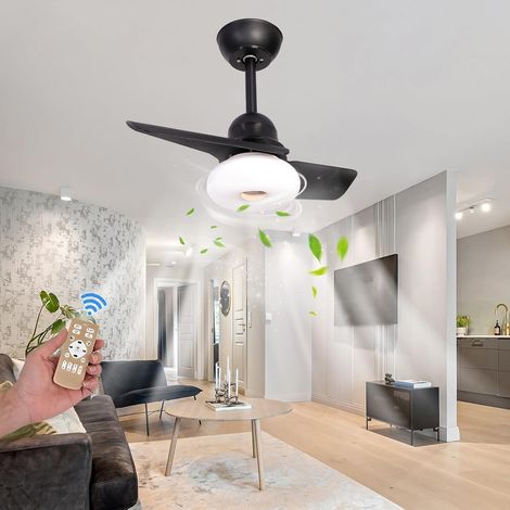 Ventilateur de plafond noir avec lampe intégrée 60 cm, petit éclairage, télécommande, moteur CC, LED à intensité variable, 6 vitesses, réversible été/hiver (1/5)
