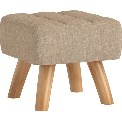 Ottomanischer Fußhocker/gepolsterter Sitz mit Holzbeinen, 27 x 27 x 26 cm, hellbraun