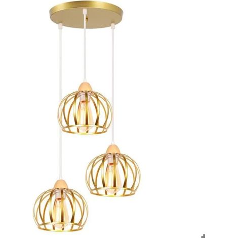 Lustre Suspension - - Vintage - Métal et Bois - 3 Ampoules - Design Industriel (1/5)