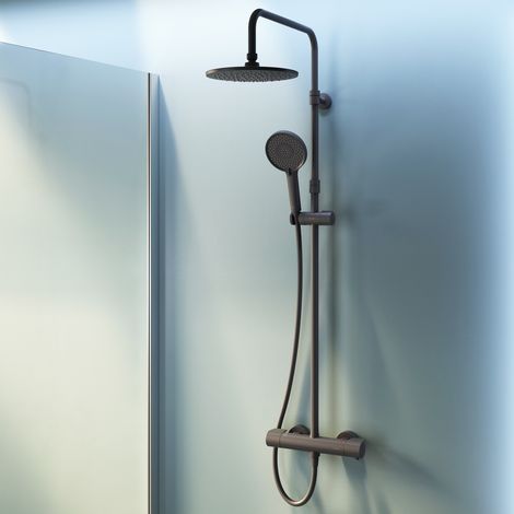 Am.Pm – Colonne de douche thermostatique 38℃ – Mitigeur noir – Douchette à main 3 jets – Système anticalcaire – Réglable en hauteur (1/5)