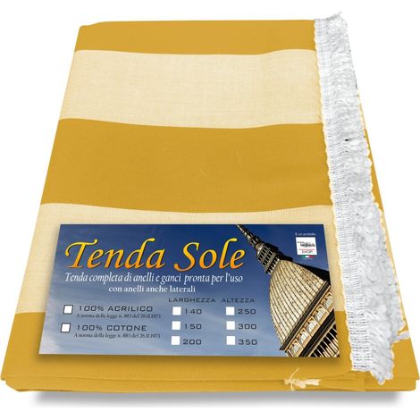 TENDA Sole da ESTERNO Giardino BALCONE RIGA Larga PARI GIALLA CONFEZIONATA Cm. 140x300