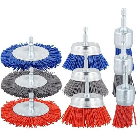 Ersatzteile für Schleifdrahtbürsten, Set mit 3 Nylonbürsten und 1/4"-Bohrer zur Rostentfernung
