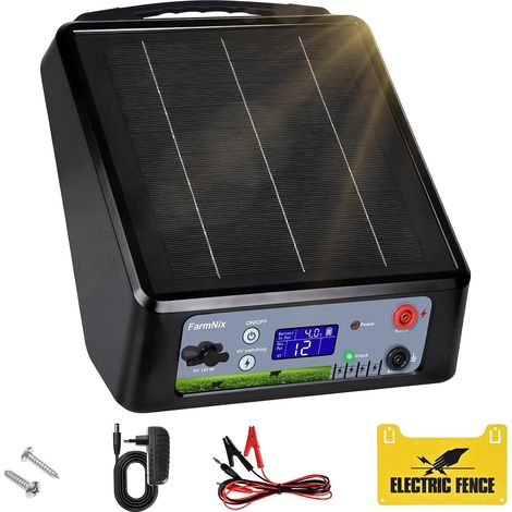 32KM Clôture Électrique Solaire, 0.3-2 Joules, 6KV-12KV Réglable avec Batterie Lithium 18Ah, électrique Contrôleur pour chevaux, pour élevage d'animaux de berger, ferme, pâturage, jardin (1/5)