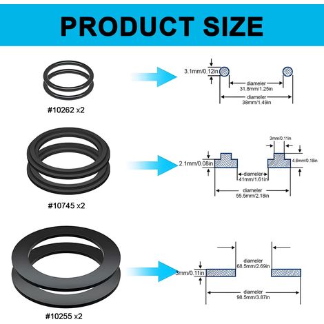 Rondelles en Caoutchouc avec Joint Torique, Grand Assortiment de Rondelles en Caoutchouc pour Vannes de Piscine Intex 10745, 10262, 10255 (6 Pièce) (1/4)