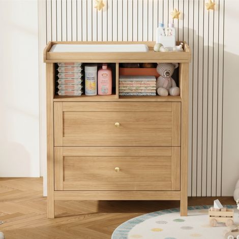 Fasciatoio multifunzione per bambini 82 x 50 x 90 cm, MDF naturale, con cassetti DESVIAE (1/5)