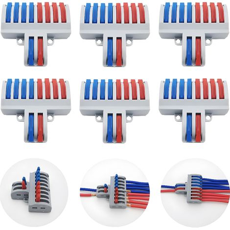 Terminales de conexión, conectores eléctricos SPL-82 de 6 piezas, conectores de cable con tuerca de palanca, conectores de cable compactos (2 entradas, 8 salidas) (1/4)
