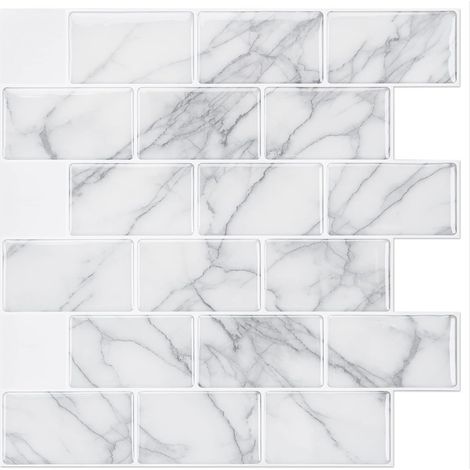Lot de 10 feuilles de carrelage pour dosseret de cuisine, 30,5 x 30,5 cm, marbre gris