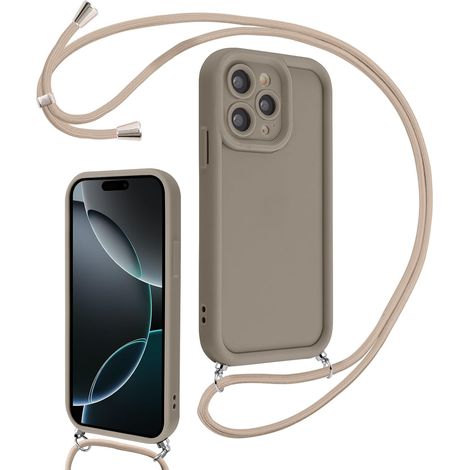 Coque pour iPhone 16 Pro Max 6,9" avec Cordon de Collier Réglable, Etui Protection de la Caméra Silicone Souple TPU Antichoc Housse avec Corde Lanyard Cover pour Femmes Filles, Kaki (1/5)