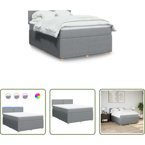 vidaXL Surmatelas - Sommier à lattes de lit avec matelas Gris clair 140x200cm Tissu (1/5)
