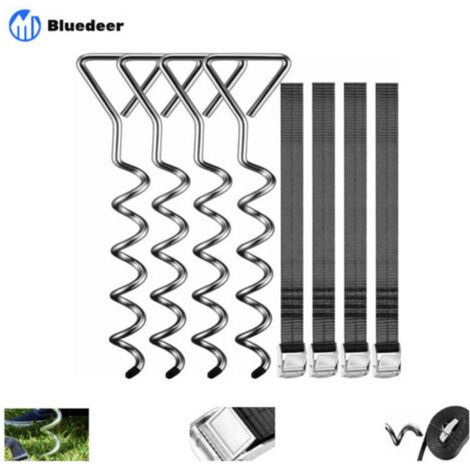 Piquets d'ancrage Spirales Sangles de Serrage Kit ancrage résistance 900kg Acier Inoxydable Fixations pour Trampoline Sécurité (1/5)