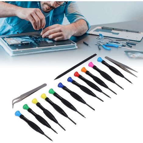 14-teiliges Set inklusive Schraubendreher, Pinzette und Hebelwerkzeug. Dieses kleine Set eignet sich für die meisten Reparatur- und Demontagearbeiten an Mobiltelefonen. (1/5)