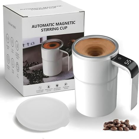 Self-stirring magnetic electric mug with lid,  automatic mixing cup,  refillable for coffee,  tea,  hot chocolate,  black (1/5)