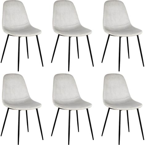ALESSIA - Lot de 6 Chaises Velours Côtelé Gris Clair (1/5)