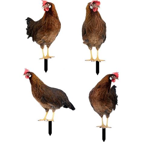 Coq décoratif piquet jardin extérieur, ornement animal poule poulet sculpture métal résistant intempéries, décoration jardin patio pelouse - 12 pièces.