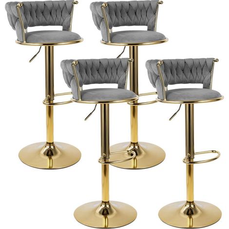 Barhocker 4er Set höhenverstellbar mit geflochtener Rückenlehne, Gold/Dunkelgrau (1/5)