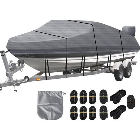 Wasserdichte Bootsplane 420D Oxford Grau für V-Rumpf, Angelboot (17-19ft) (1/5)
