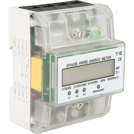 Digitaler LCD-Drehstromzähler mit 4 Drähten für DIN-Schienenmontage, elektronischer kWh-Zähler (10(40)A) (1/5)