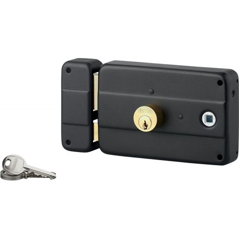 Thirard – Serrure en applique 140 x 72mm – Poignée à gauche – Acier noir – Entraxe 60mm – Hauteur de gâche 90mm – Pour porte d'entrée