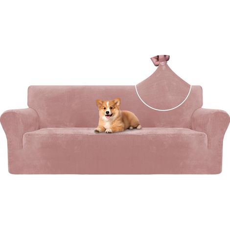Samt Sofa Überzug 3 Sitzer, elastisch & rutschfest, Haustierschutz, Rosa (1/5)