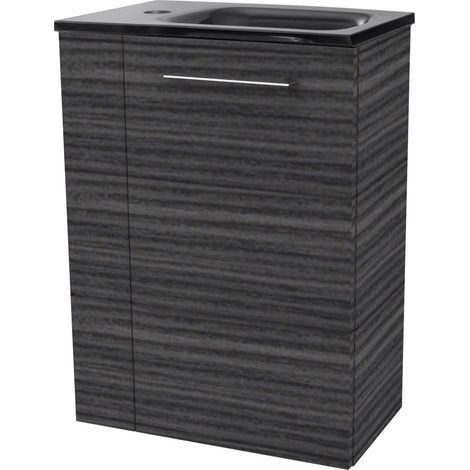 Fackelmann B. PERFEKT SBC Gäste-WC Set 2 Teile – Waschtischunterschrank in Holz Anthrazit mit Waschbecken aus Glas in Anthrazit – Waschbeckenunterschrank schmal – Türanschlag rechts – 45 cm breit"-"9 (1/2)