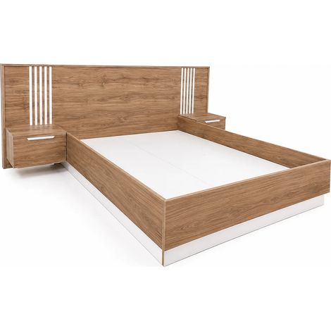 Lit avec chevets 160 x 200 cm – Avec LEDs – Coloris : Naturel et blanc - NELTORA (1/4)
