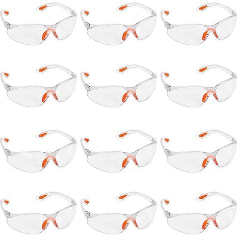 Lot de 12 lunettes de protection transparentes - Verres en plastique, pont nasal et branches caoutchoutées pour confort - Équipement de sécurité PPE (1/5)