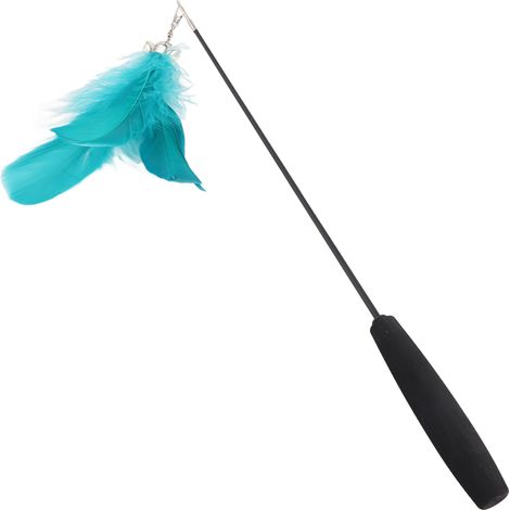 Jouet pour chat avec clochettes et plumes sonores, bâton télescopique pour chats d'intérieur jouant, vert (1/4)
