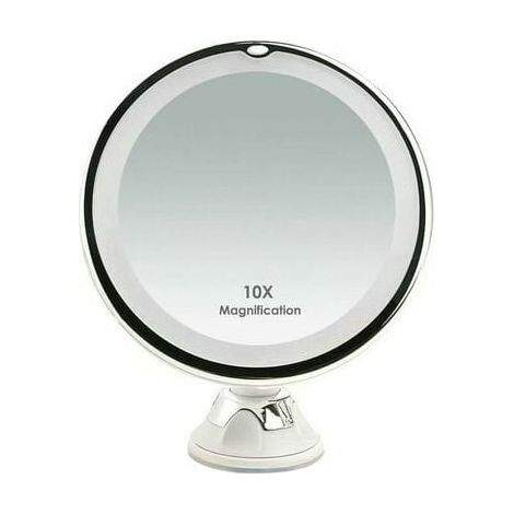 Miroir Grossissant - 10X - Ventouse Puissante - Éclairage LED Réglable 2 Niveaux - Pivot 360° - Pour Maquillage et Rasage - 1 Pièce