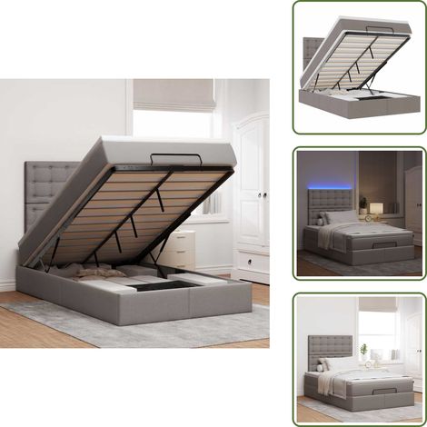 The Living Store Cadre de lit ottoman avec matelas taupe 120x190 cm tissu - Rangement sous le lit