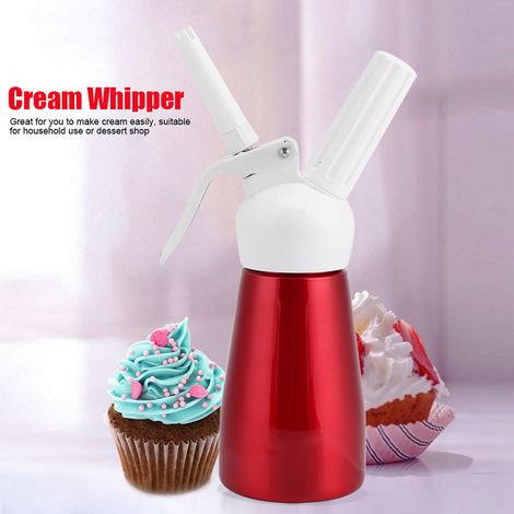 Siphon à crème 250 mL aluminium rouge portable pour dessert mousse chantilly avec becs (1/5)