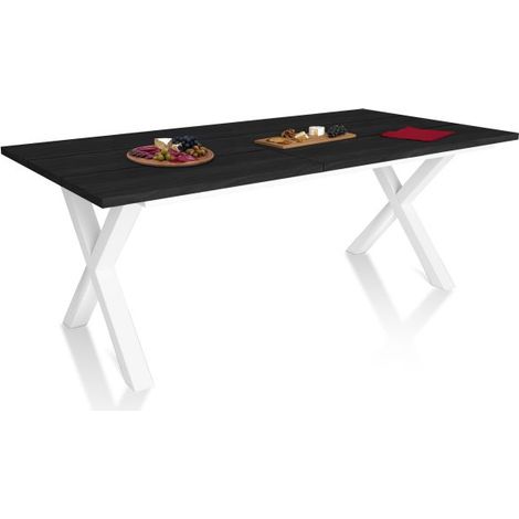 Mesa de comedor fija con patas metálicas 90x194 cm Oana Negro Blanco 90cm (ancho) x 75cm (alto) (1/5)