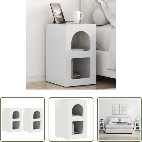 Nachttisch 2 Stück - Nachttisch 2 pcs Hochglanz Weiß 29,5 x 33,5 x 50 cm (1/5)