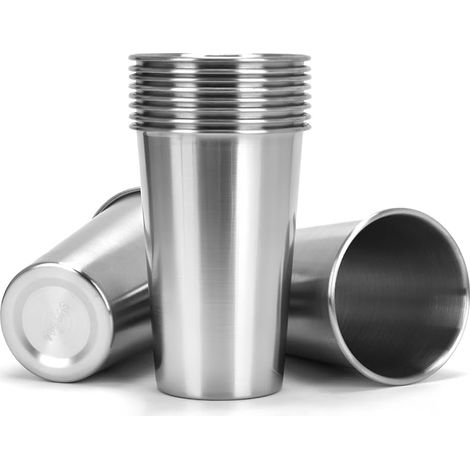 Lot de 10 gobelets réutilisables en acier inoxydable pour pubs, restaurants, voyages, camping (450 ml) (1/5)