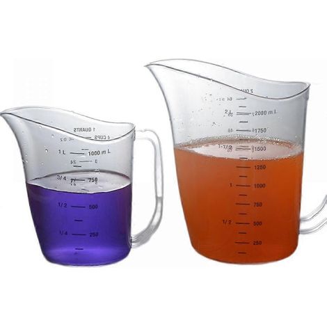 Spezieller, transparenter Polycarbonat-Messbecher mit Graduierung für die Küche, großes Fassungsvermögen 1000/2000 ml, Set mit 2 hitzebeständigen Messbechern (1/5)