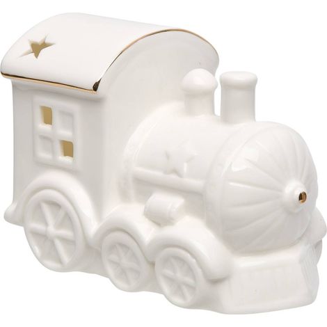 Tren navideño luminoso de cerámica blanca con 1 LED, 11 cm de altura, que funciona con pilas - Atmosphera créateur d'intérieur (1/4)